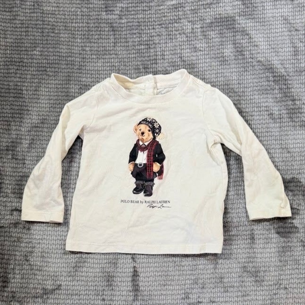 Ralph Lauren Polo Bear Kids Long Sleeve T-Shirt Off White Cream Size 9M 9 Months